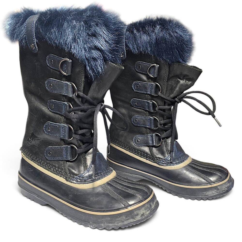 Sorel Joan of Arctic Waterproof Snow Boots Black Blueberry Fur Women 7